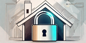 A padlock symbol over a stylized representation of a house
