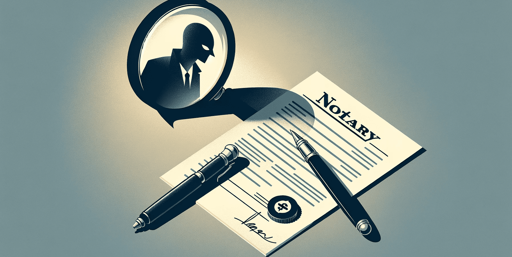 Notary document with pen and fraud