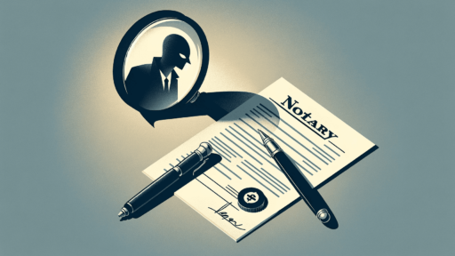 Notary document with pen and fraud
