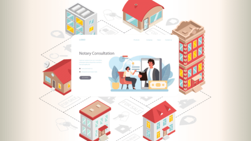Houses with a woman consulting for notary online