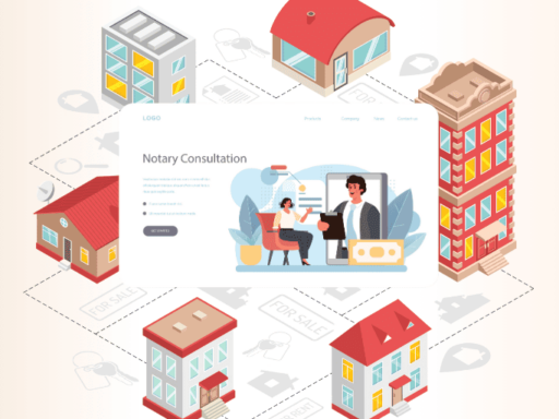 Houses with a woman consulting for notary online