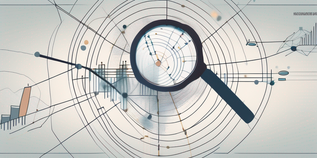 A magnifying glass hovering over a complex web of interconnected data points