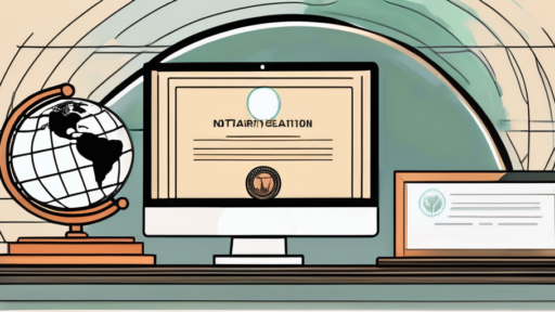 A computer screen displaying a notary seal and a document