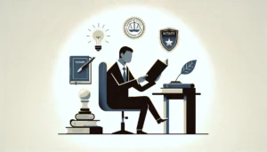 Person sitting on desk reading guidelines for Power of attorney
