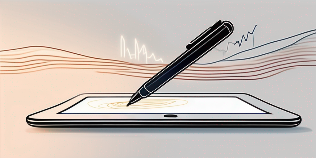 A digital tablet with a stylus pen hovering over a glowing