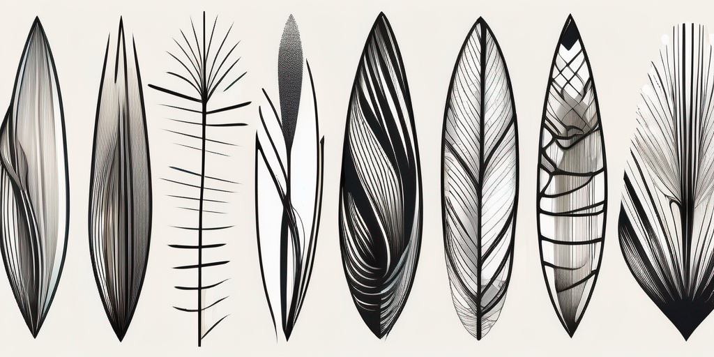 A variety of stylized ink quills
