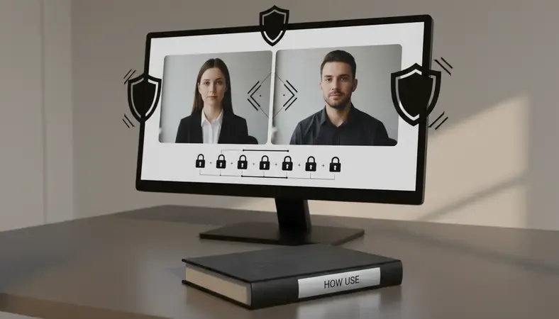 Split screen showing notary and client during online notarization session with security icons