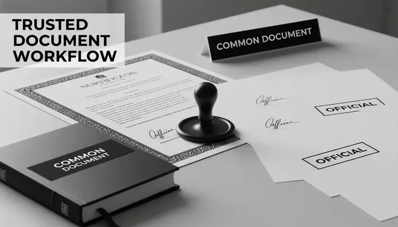 Notary commission certificate, official seal, and bond documents on desk