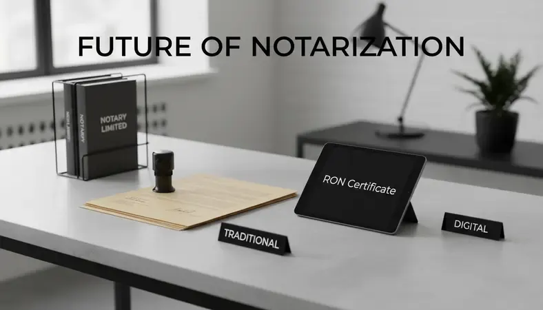 Side-by-side comparison showing traditional notary stamp and digital RON certificate
