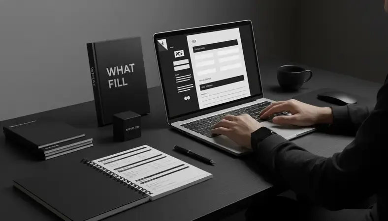 Person using laptop to fill out digital PDF form on screen