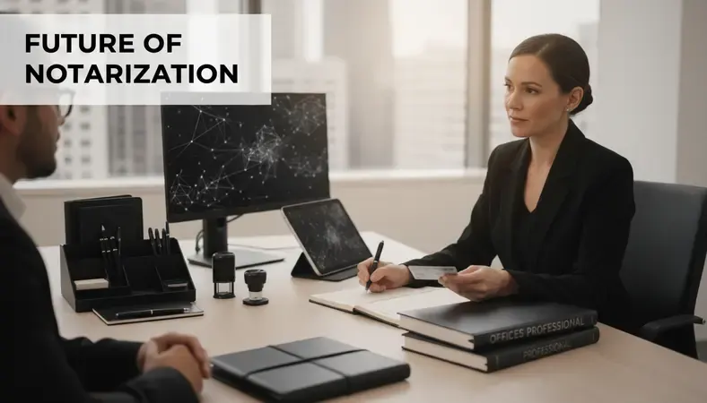 Texas notary public reviewing identification documents and maintaining proper records in an organized workspace