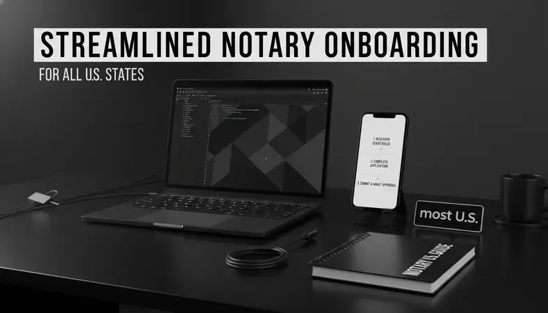 Infographic showing the step-by-step process of applying for a notary commission across different U.S. states