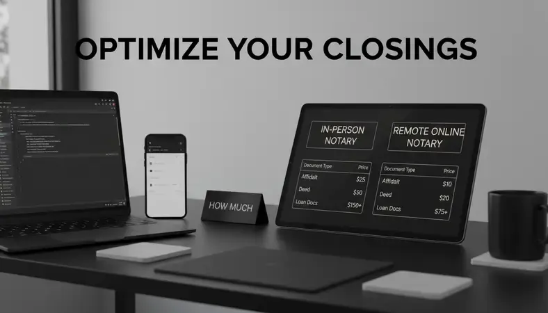 Side-by-side comparison chart showing in-person notary vs remote online notary pricing across document types