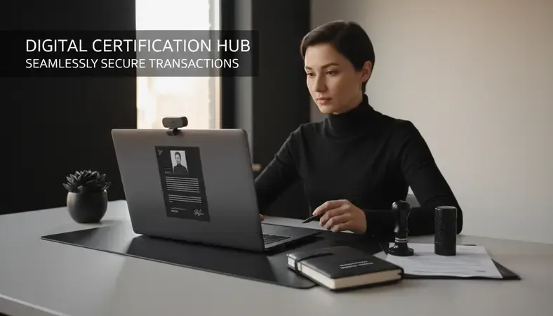 Person completing online notarization on laptop with digital document and webcam visible