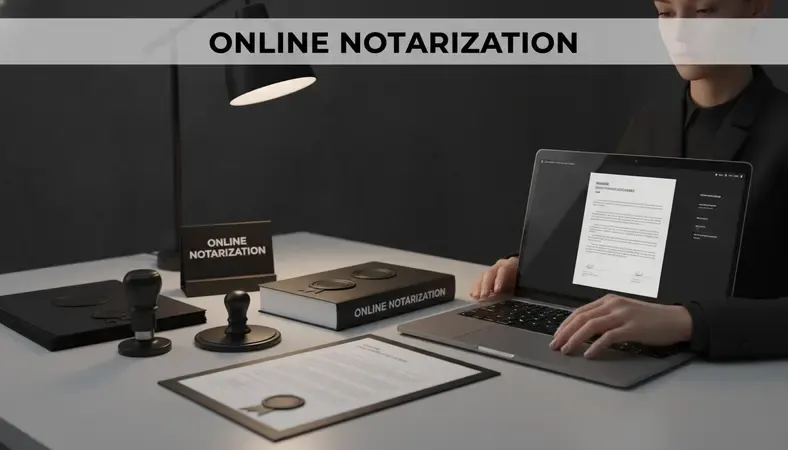 Person completing an online notarization session on a laptop with a digital document on screen