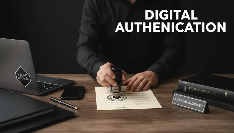 A notary public applying an official notary stamp to a legal document on a wooden desk