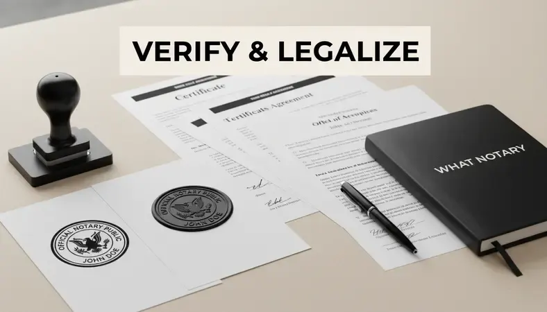 Side-by-side comparison showing an inked notary stamp impression and an embossed notary seal impression on white paper