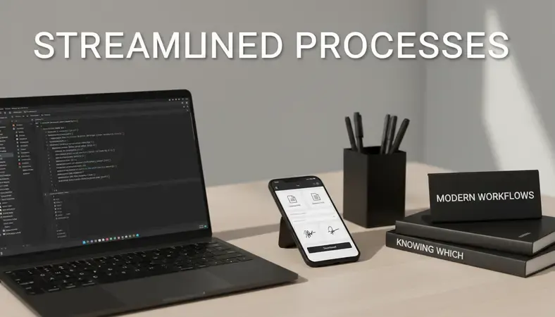 Step-by-step screenshot sequence showing a PDF being filled online: upload screen, text field being completed, signature being added, and final download button