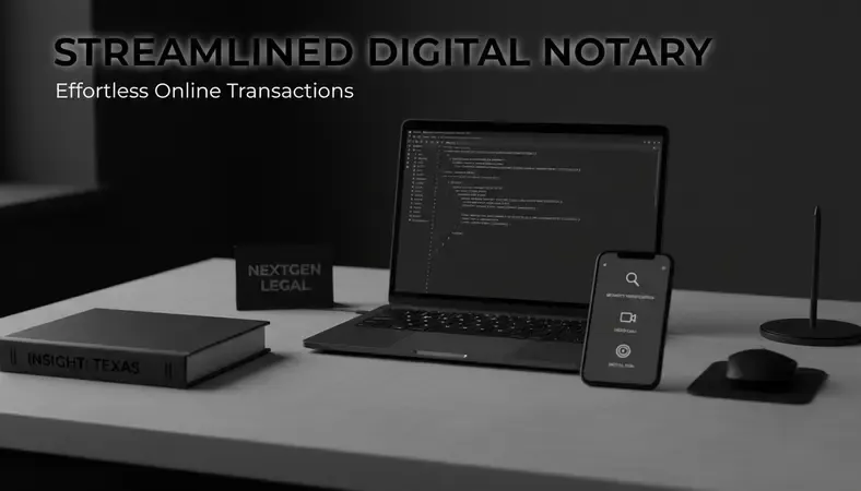 Step-by-step online notarization workflow showing identity verification, video call, and digital seal application