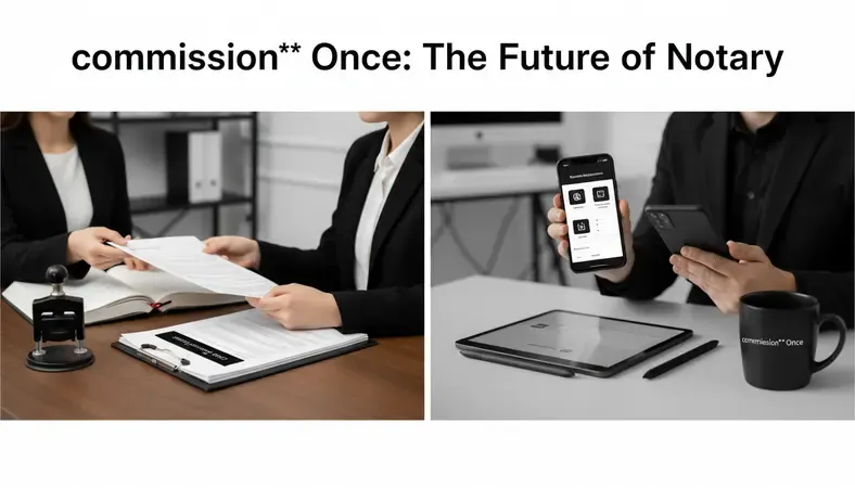 Split image showing traditional in-person notary visit versus remote online notarization on a mobile device