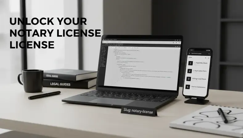 Step-by-step flowchart showing the notary license application process from eligibility check to receiving a commission