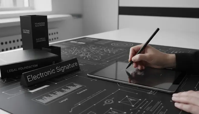 Person signing a digital document on a tablet with a stylus, clean modern workspace background