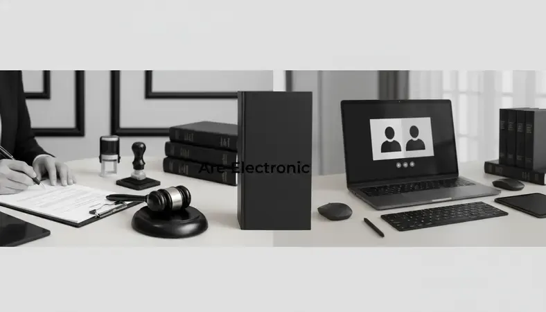 Split screen showing traditional in-person notarization on the left versus a remote online notarization session on the right