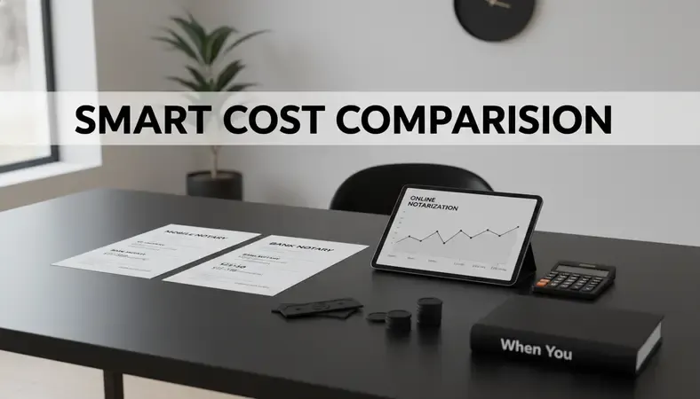 Side-by-side cost breakdown comparing mobile notary, bank notary, and online notarization service options