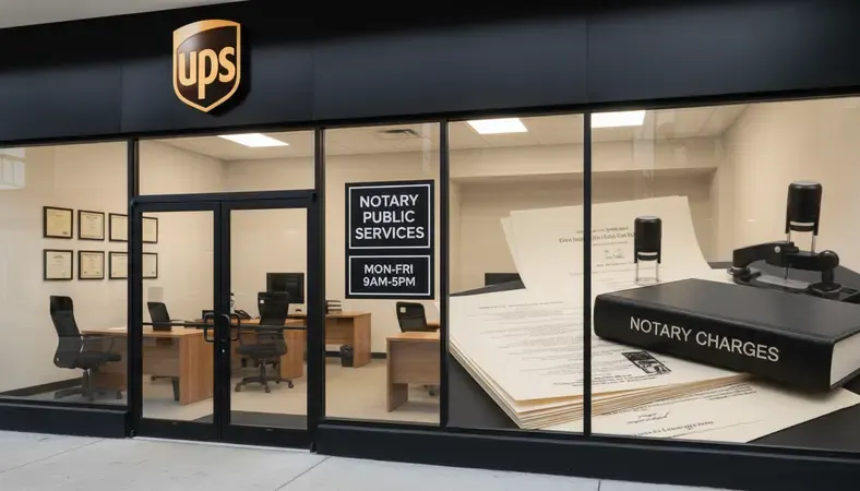 UPS Store exterior with notary services sign visible at the entrance