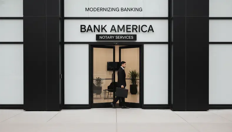 Bank of America branch exterior with customer entering for notary services