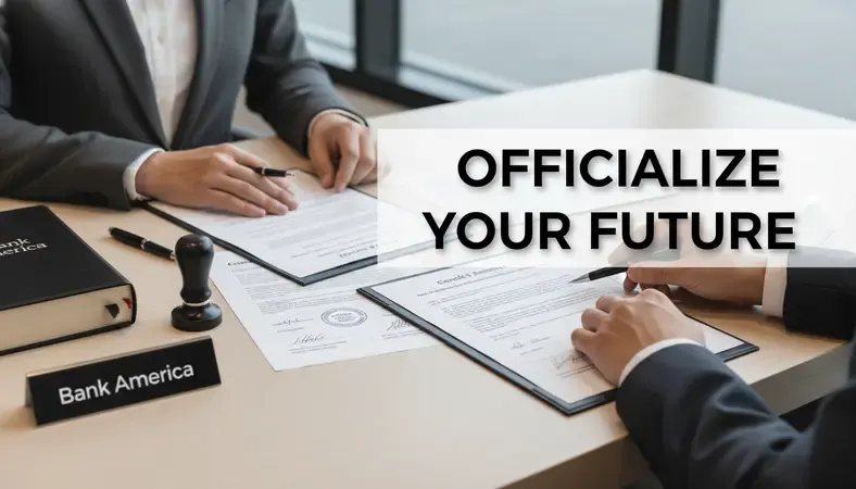Person sitting at a bank branch desk getting documents notarized by a bank employee