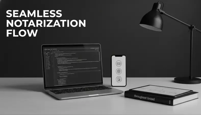 Diagram showing the notarization process from identity verification to official seal application
