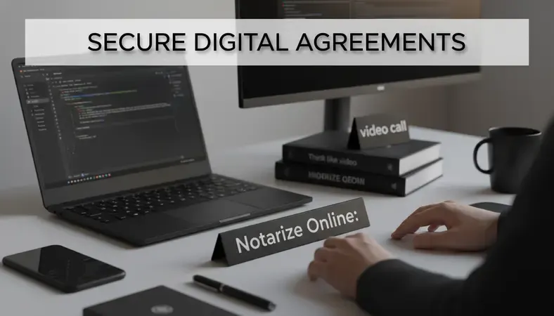 Person completing an online notarization session on a laptop with a digital document on screen