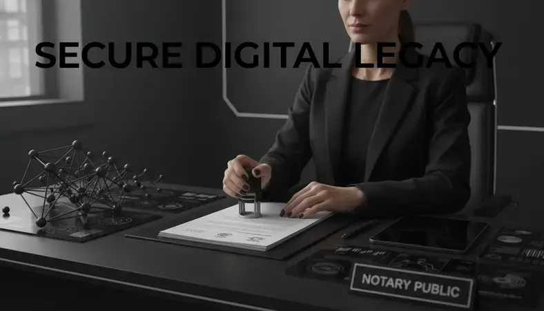 A notary public reviewing and stamping official documents at a professional desk