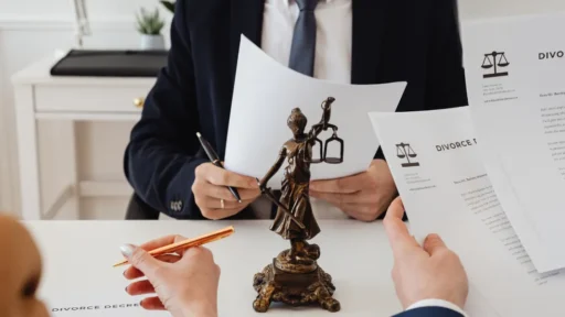 Divorce document signing with identity verification and a notary.