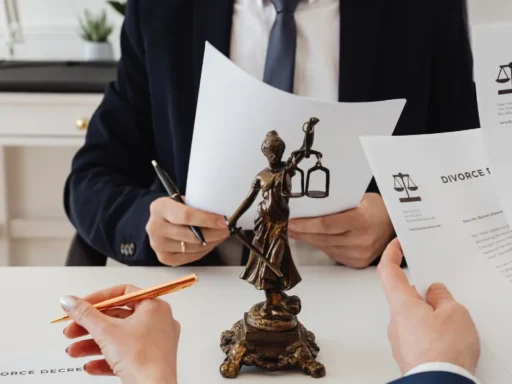 Divorce document signing with identity verification and a notary.
