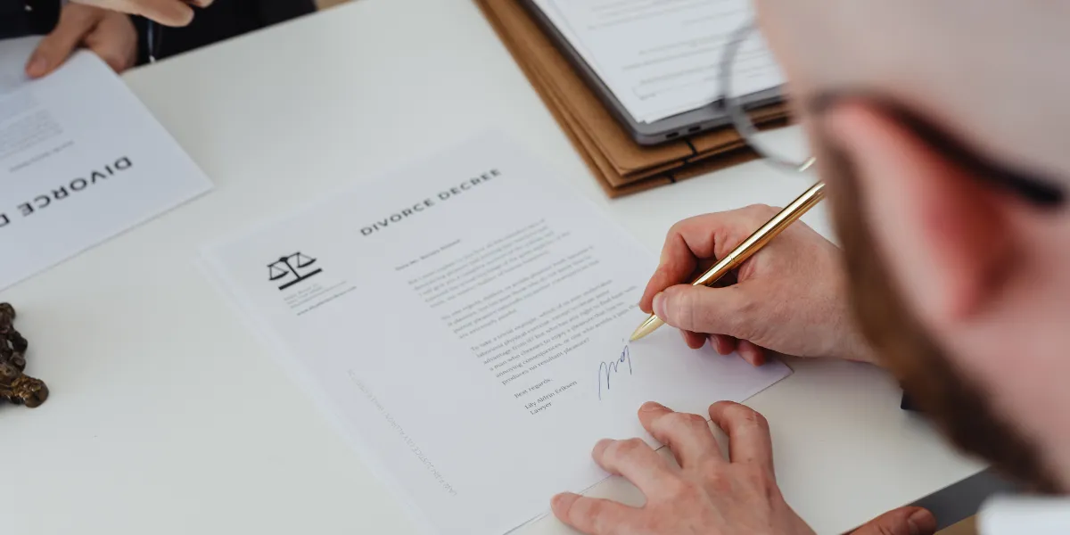 Online notarization process for a divorce settlement agreement.